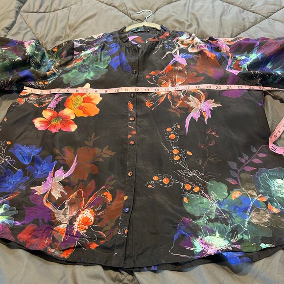 Johnny WasJolene Floral Silk Ruffled Long Sleeve Blouse - Picture 10 of 11